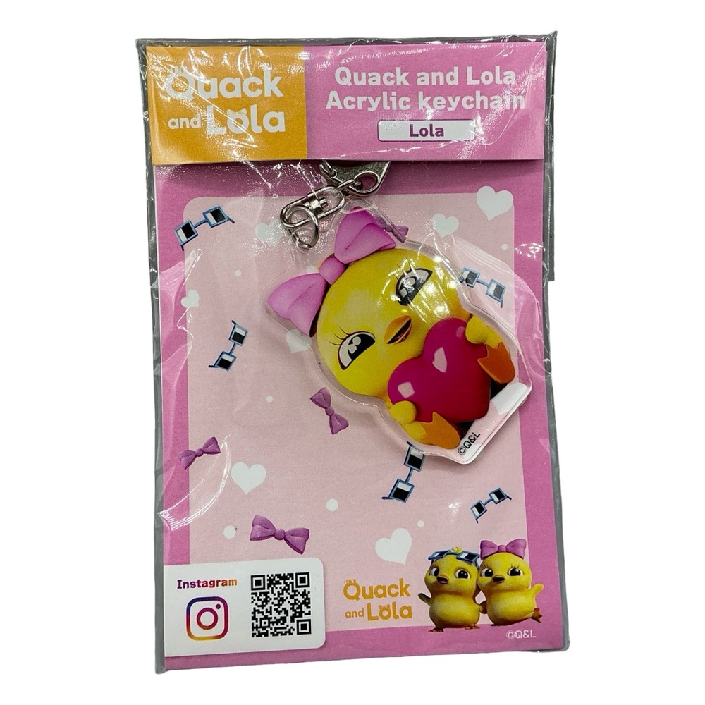 Quack and Lola Duo Acrylic Keychain Lola 2.5" Yellow Duck Pink Bow QL-AC-001-002